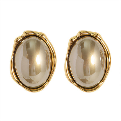Fashionable Oval Pearl Stud Earrings With 925 Silver Posts