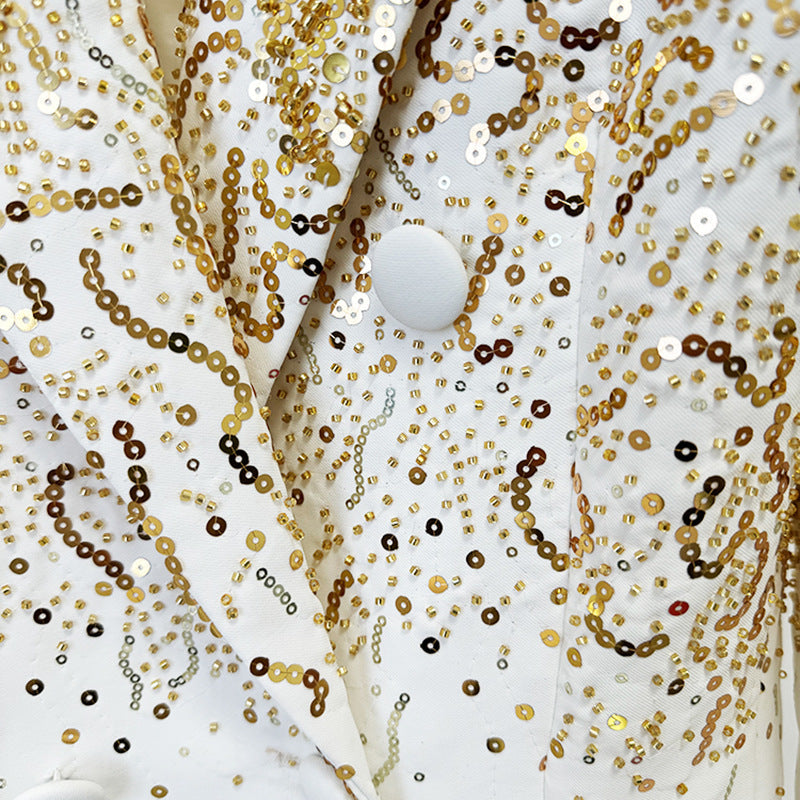 Double-Breasted Blazer Jacket with Sequins and Beading