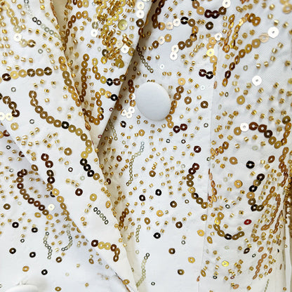 Double-Breasted Blazer Jacket with Sequins and Beading