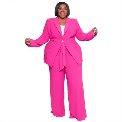 Plus Size Women'S Casual Long Sleeve Top And Pants Set
