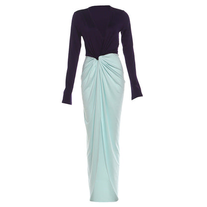 Elegant Deep V-Neck Long Sleeve Maxi Dress