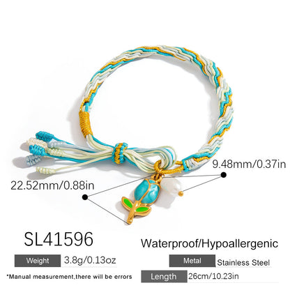 Colorful Hand-Woven Tassel Bracelet with 18K Gold Shell Pendant