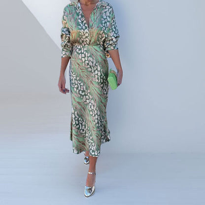 Elegant Floral V-Neck Long Sleeve Dress Set