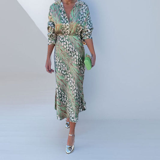 Elegant Floral V-Neck Long Sleeve Dress Set