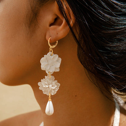 Fresh Camellia Drop Earrings With Imitation Pearls