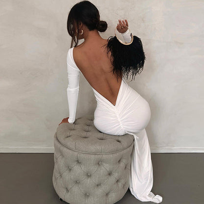 Ribbed Long Maxi Dress Elegant Slim Fit