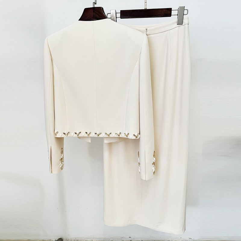 Beaded Cardigan Set With Long Skirt
