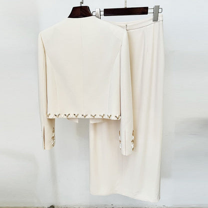 Beaded Cardigan Set With Long Skirt