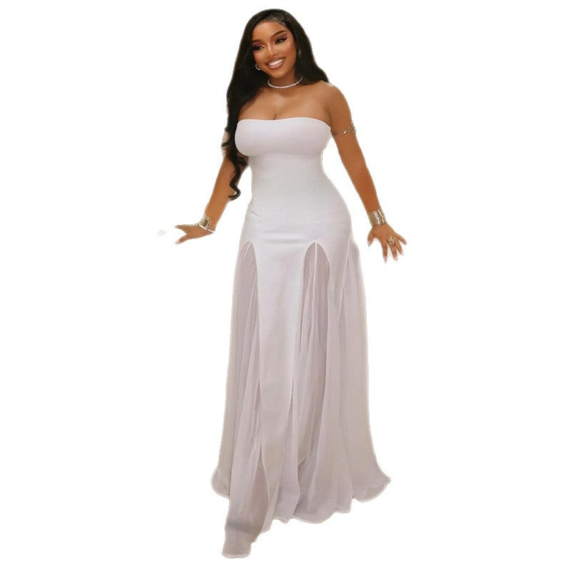 Elegant Off-Shoulder A-Line Maxi Dress In Solid Color