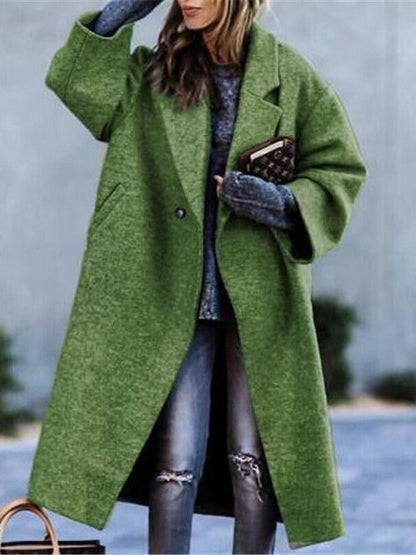 Classic Long Solid Color Wool Blend Coat For Women