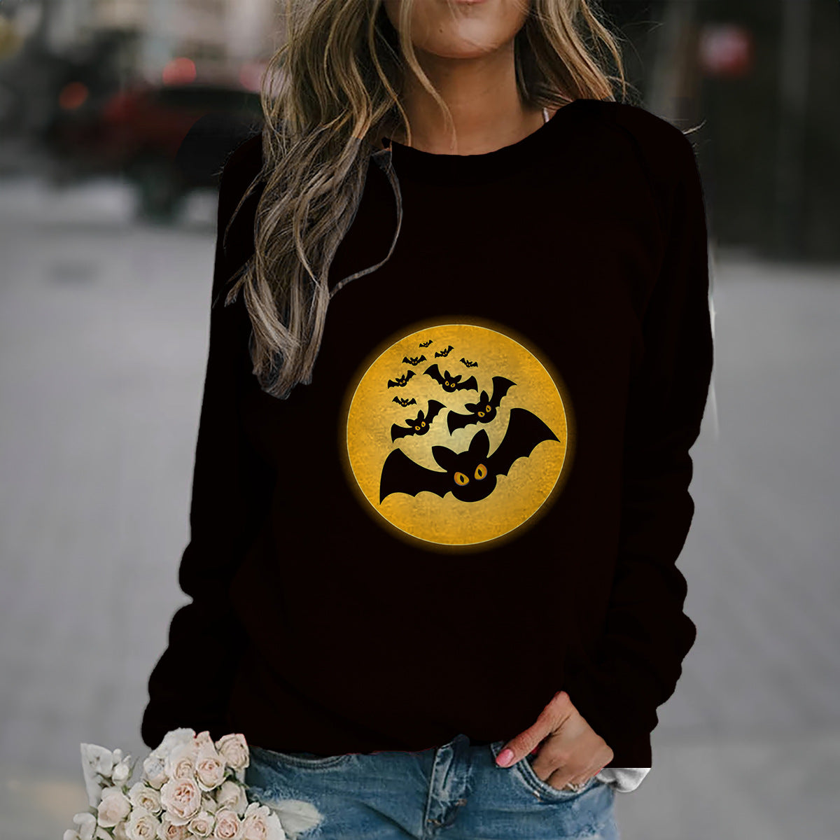 New 3D Digital Printing Long-Sleeved T-Neck Sweater