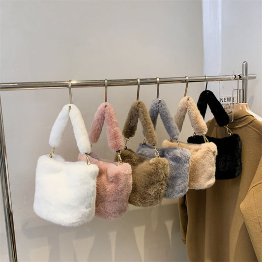 Trendy Plush Crossbody Bucket Bag Soft Casual Tote