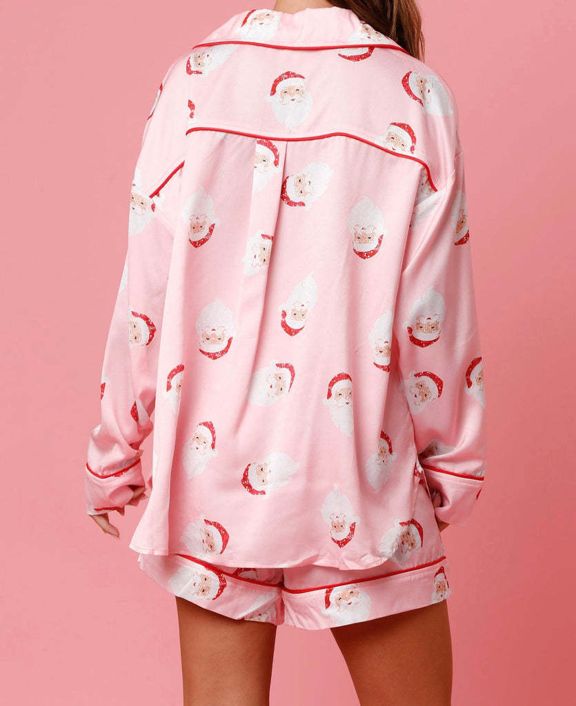 2 Pcs Soft Cartoon Print Satin Christmas Pajamas Set