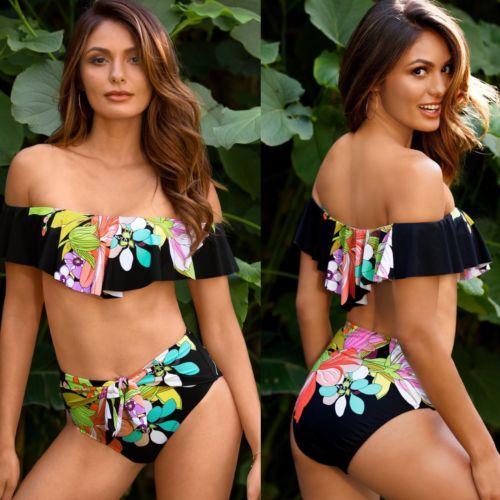 Off Shoulder Flower Swimwear Women Swimsuit Ruffles Bikini Set