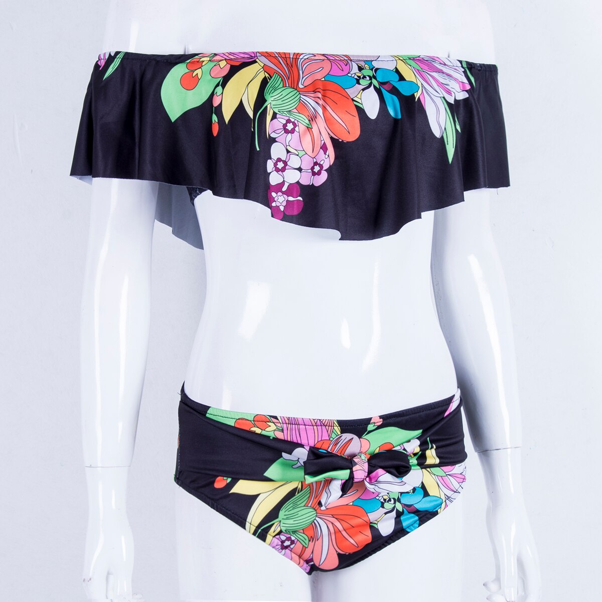 Off Shoulder Flower Swimwear Women Swimsuit Ruffles Bikini Set