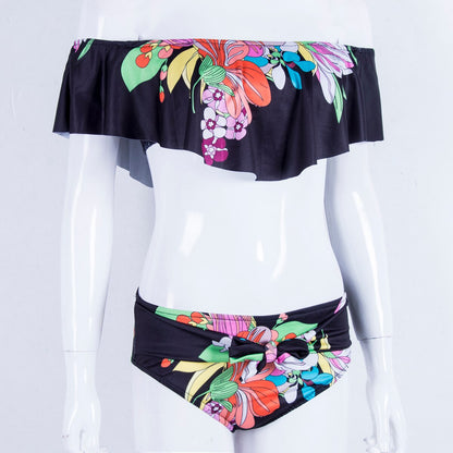 Off Shoulder Flower Swimwear Women Swimsuit Ruffles Bikini Set