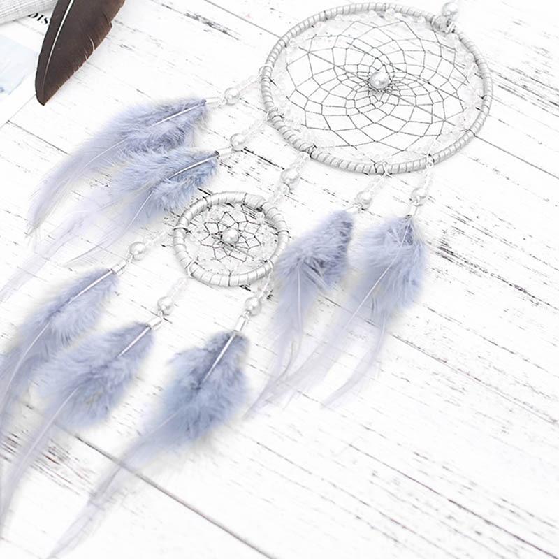 Original Silver Gray Dream Catcher 2 Ring Indian Feather Hanging Art Gifts To Bestie Friends Creative Valentine'S Day Gifts