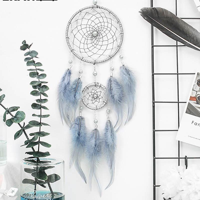 Original Silver Gray Dream Catcher 2 Ring Indian Feather Hanging Art Gifts To Bestie Friends Creative Valentine'S Day Gifts