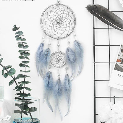 Original Silver Gray Dream Catcher 2 Ring Indian Feather Hanging Art Gifts To Bestie Friends Creative Valentine'S Day Gifts