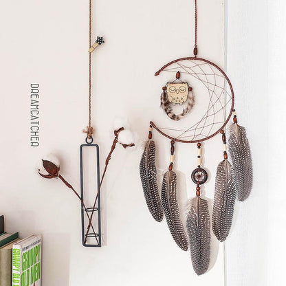 Original Silver Gray Dream Catcher 2 Ring Indian Feather Hanging Art Gifts To Bestie Friends Creative Valentine'S Day Gifts