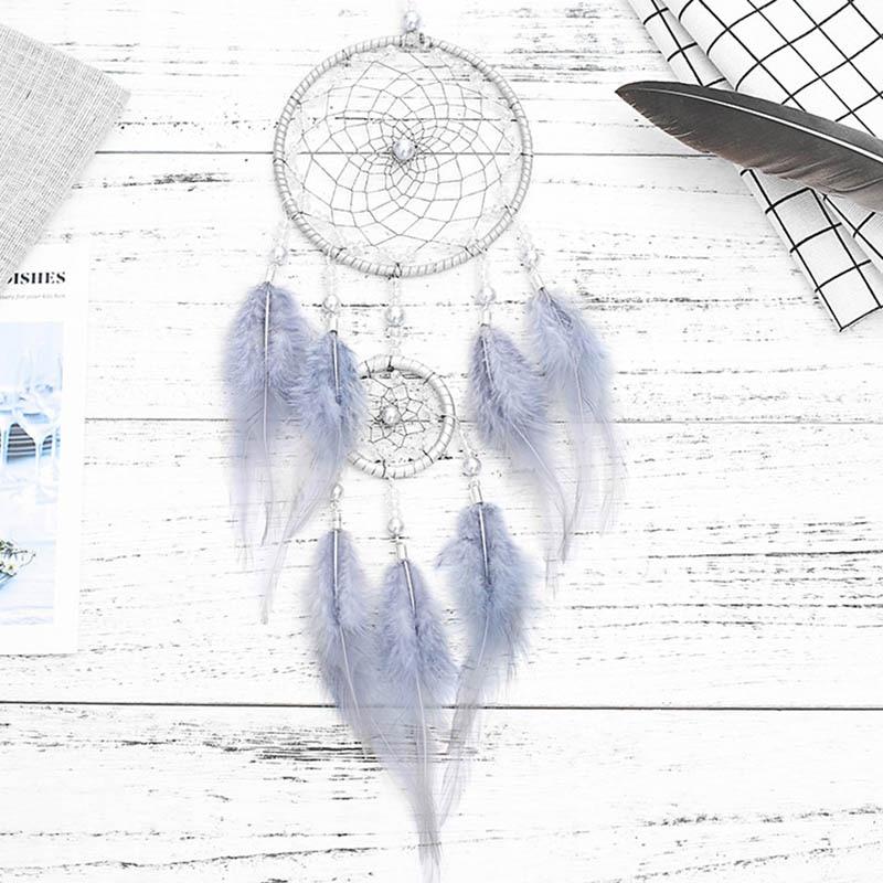 Original Silver Gray Dream Catcher 2 Ring Indian Feather Hanging Art Gifts To Bestie Friends Creative Valentine'S Day Gifts
