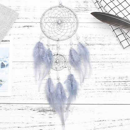 Original Silver Gray Dream Catcher 2 Ring Indian Feather Hanging Art Gifts To Bestie Friends Creative Valentine'S Day Gifts