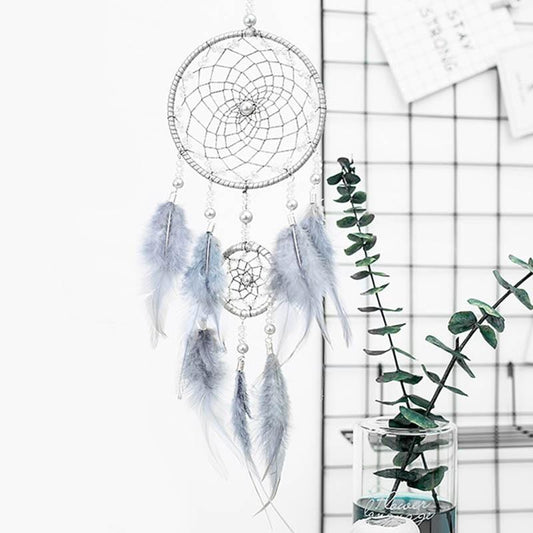 Original Silver Gray Dream Catcher 2 Ring Indian Feather Hanging Art Gifts To Bestie Friends Creative Valentine'S Day Gifts