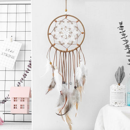 Original Silver Gray Dream Catcher 2 Ring Indian Feather Hanging Art Gifts To Bestie Friends Creative Valentine'S Day Gifts