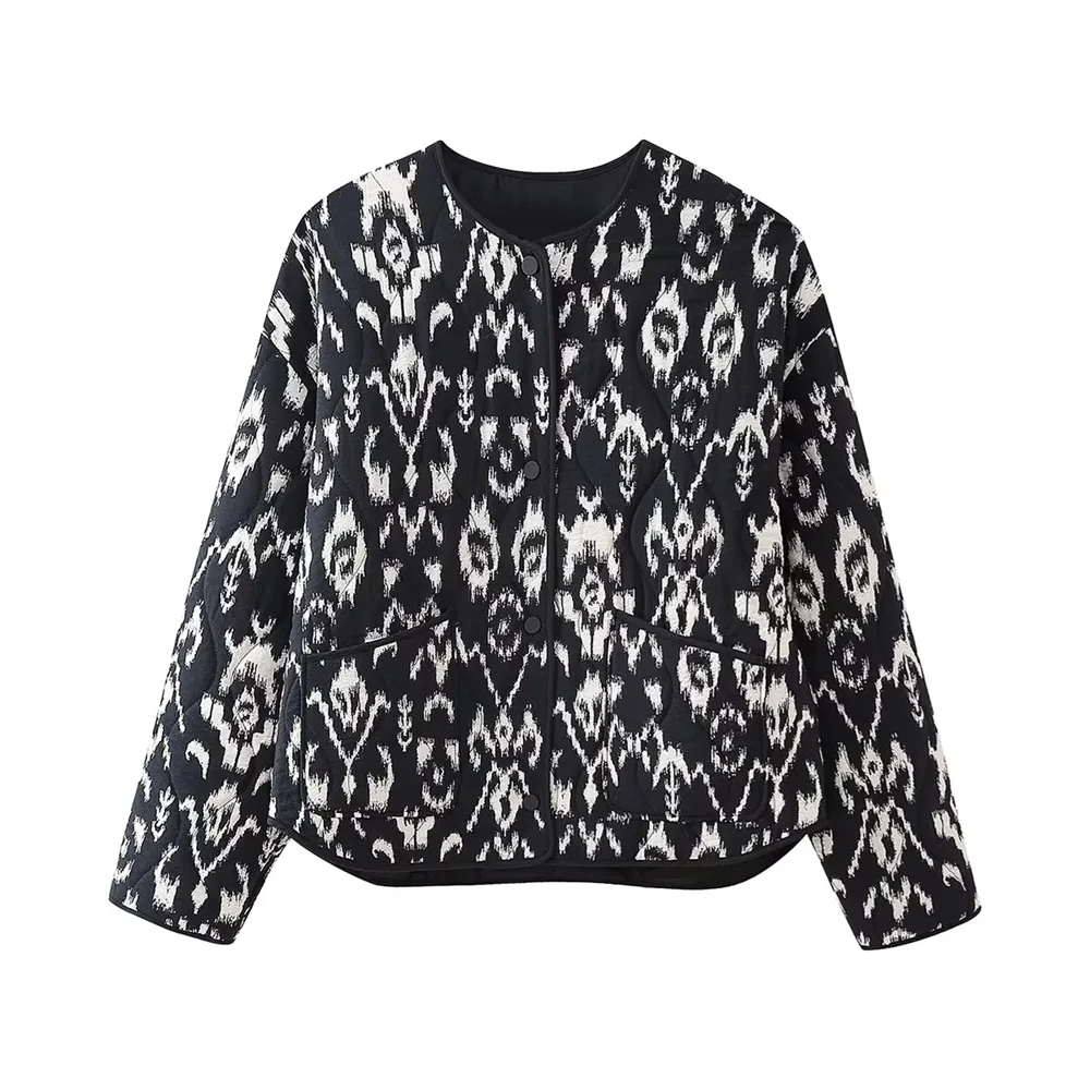 2024 Spring New Women'S Fashion And Elegance Short And Versatile Printed Quilted Round Face Jacket Coat