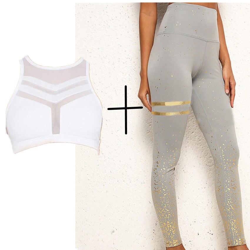 Pad Hot Stamping Two Piece Suit Women Patchwork Yoga Set Sport Fitness Women Pants Leggings Push Up Yoga Pants Summer Sportswear