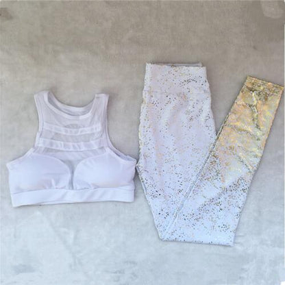 Pad Hot Stamping Two Piece Suit Women Patchwork Yoga Set Sport Fitness Women Pants Leggings Push Up Yoga Pants Summer Sportswear