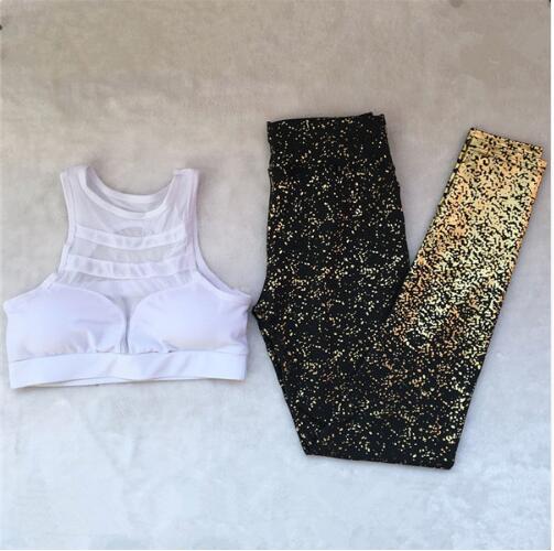 Pad Hot Stamping Two Piece Suit Women Patchwork Yoga Set Sport Fitness Women Pants Leggings Push Up Yoga Pants Summer Sportswear