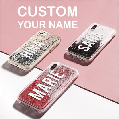 Personalized Custom Liquid Glitter Silver Name Text Soft Bumper Phone Case For Iphone