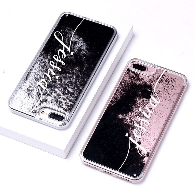 Personalized Custom Liquid Glitter Silver Name Text Soft Bumper Phone Case For Iphone