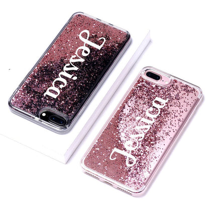 Personalized Custom Liquid Glitter Silver Name Text Soft Bumper Phone Case For Iphone