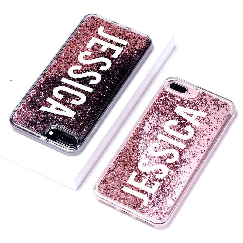 Personalized Custom Liquid Glitter Silver Name Text Soft Bumper Phone Case For Iphone