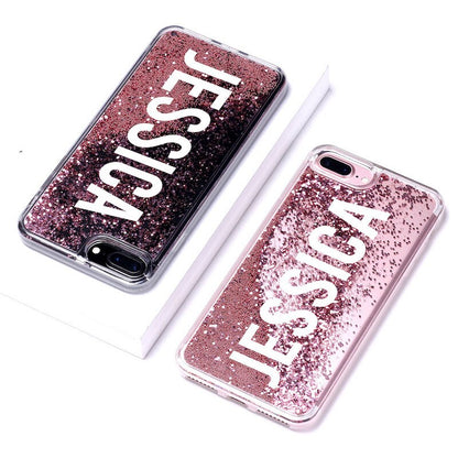 Personalized Custom Liquid Glitter Silver Name Text Soft Bumper Phone Case For Iphone