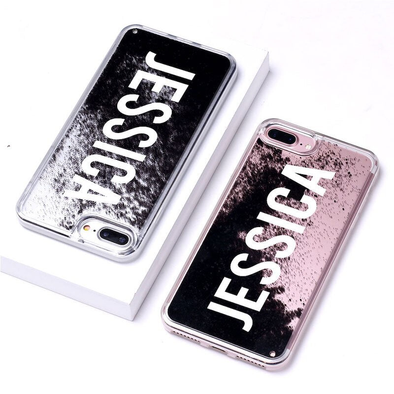 Personalized Custom Liquid Glitter Silver Name Text Soft Bumper Phone Case For Iphone