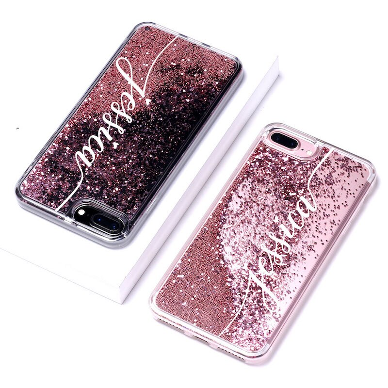 Personalized Custom Liquid Glitter Silver Name Text Soft Bumper Phone Case For Iphone