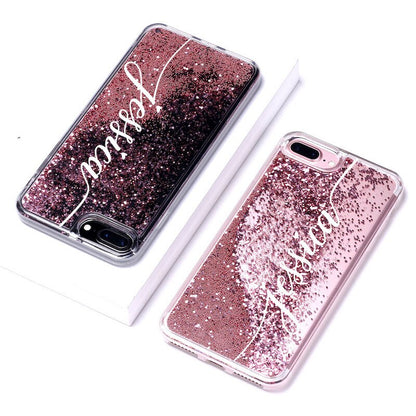 Personalized Custom Liquid Glitter Silver Name Text Soft Bumper Phone Case For Iphone