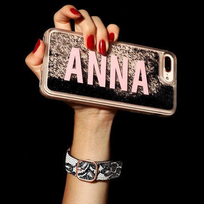 Personalized Custom Liquid Glitter Silver Name Text Soft Bumper Phone Case For Iphone