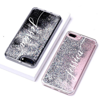 Personalized Custom Liquid Glitter Silver Name Text Soft Bumper Phone Case For Iphone