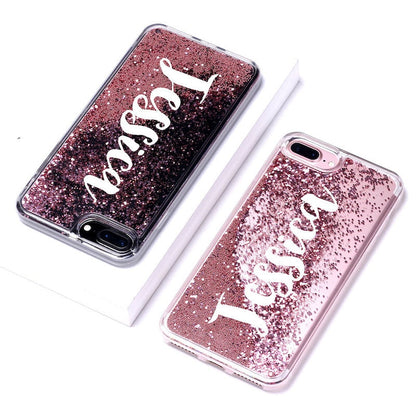 Personalized Custom Liquid Glitter Silver Name Text Soft Bumper Phone Case For Iphone