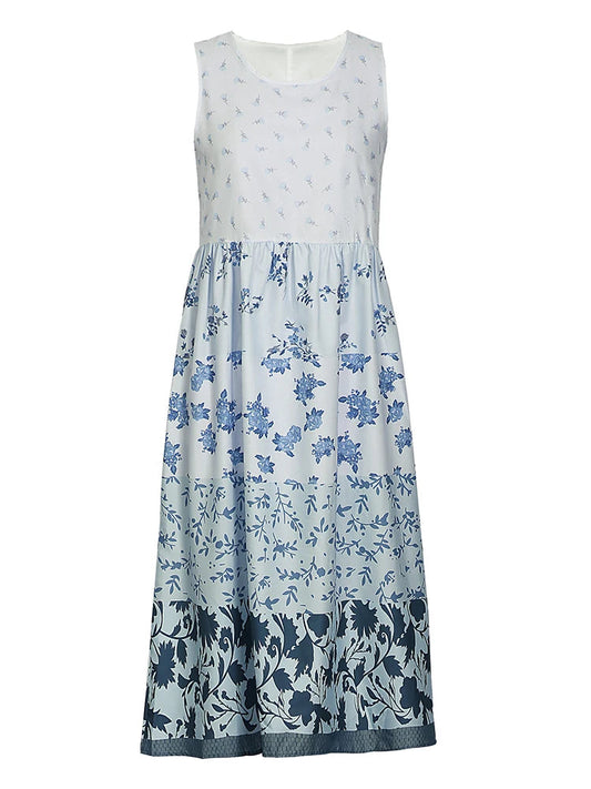 Plus Size Casual Women Summer Midi Dress 5Xl Large Size Floral Print Sleeveless Crewneck A Line Boho Beach Dresses