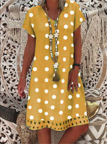 Boho Women Polka Dot Print Short Sleeve V-Neck Fashion Dresses