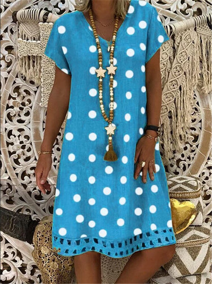 Boho Women Polka Dot Print Short Sleeve V-Neck Fashion Dresses