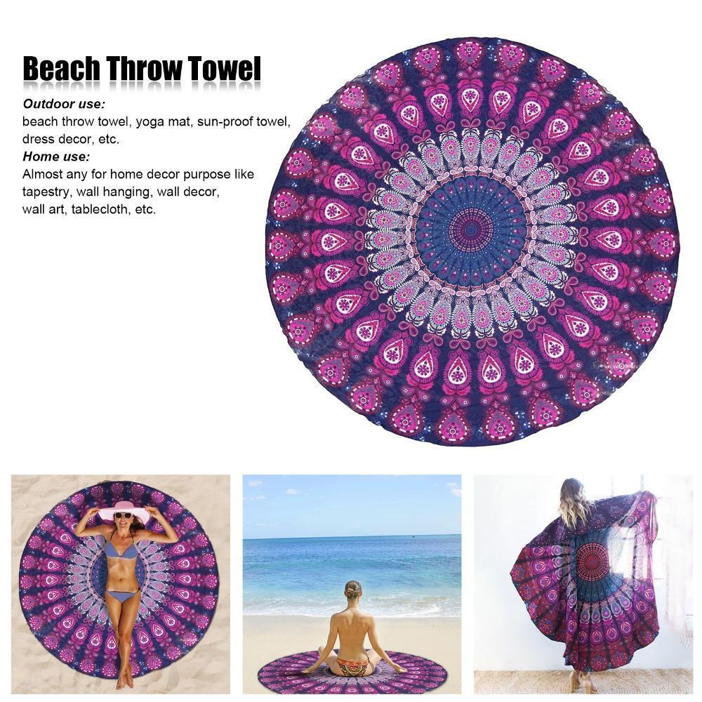 Peacock Tail Printed Fringed Beach Towel Sun Shawl Variety Scarf Yoga Cushion Mat