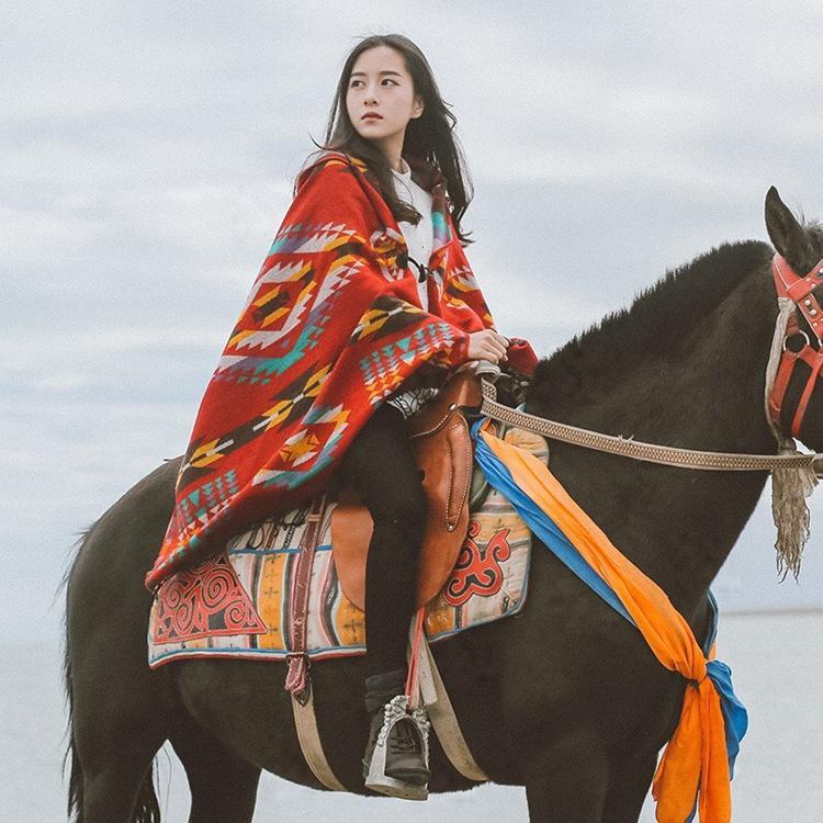 Tibetan Nepalese National Cloak Shawl Thick Hooded Bohemian Scarf