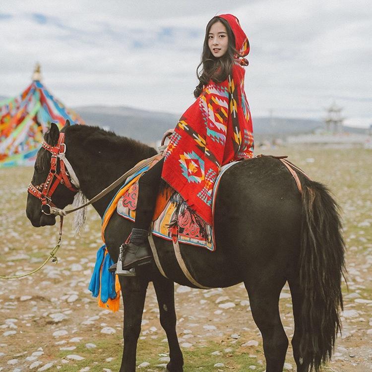 Tibetan Nepalese National Cloak Shawl Thick Hooded Bohemian Scarf