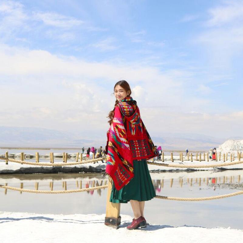 Tibetan Nepalese National Cloak Shawl Thick Hooded Bohemian Scarf